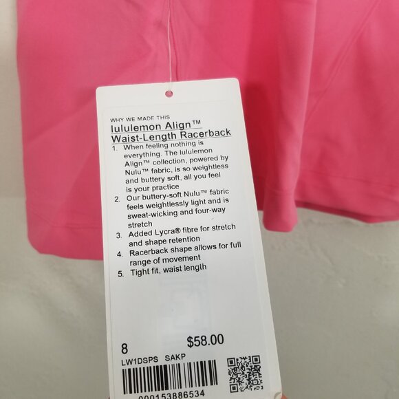 NWT Lululemon Align Waist-Length Racerback Top SAKP Size 8 - Picture 2 of 3